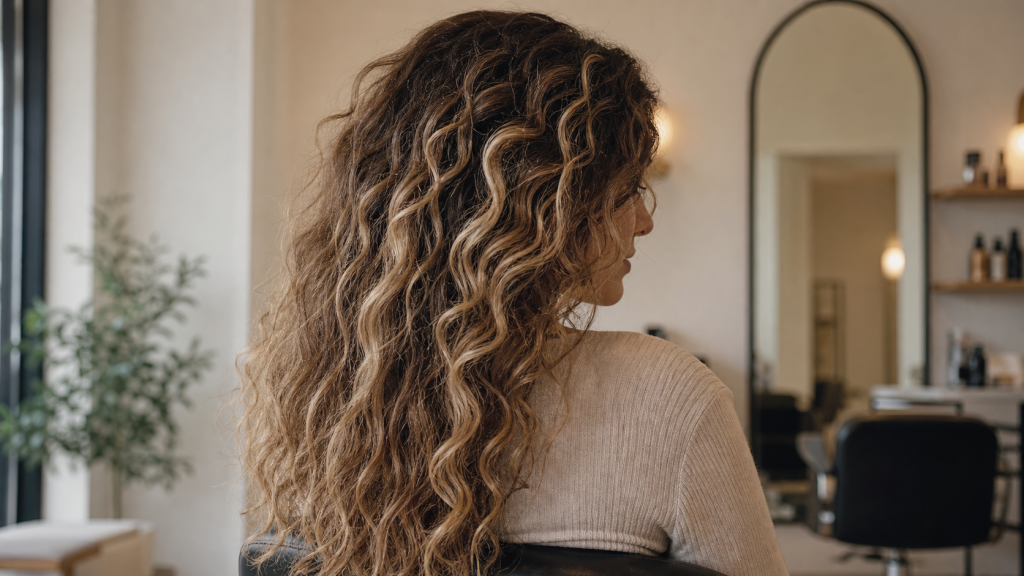 Natural wavy curly dimensional colour at Fluff Colour Salon in Denver