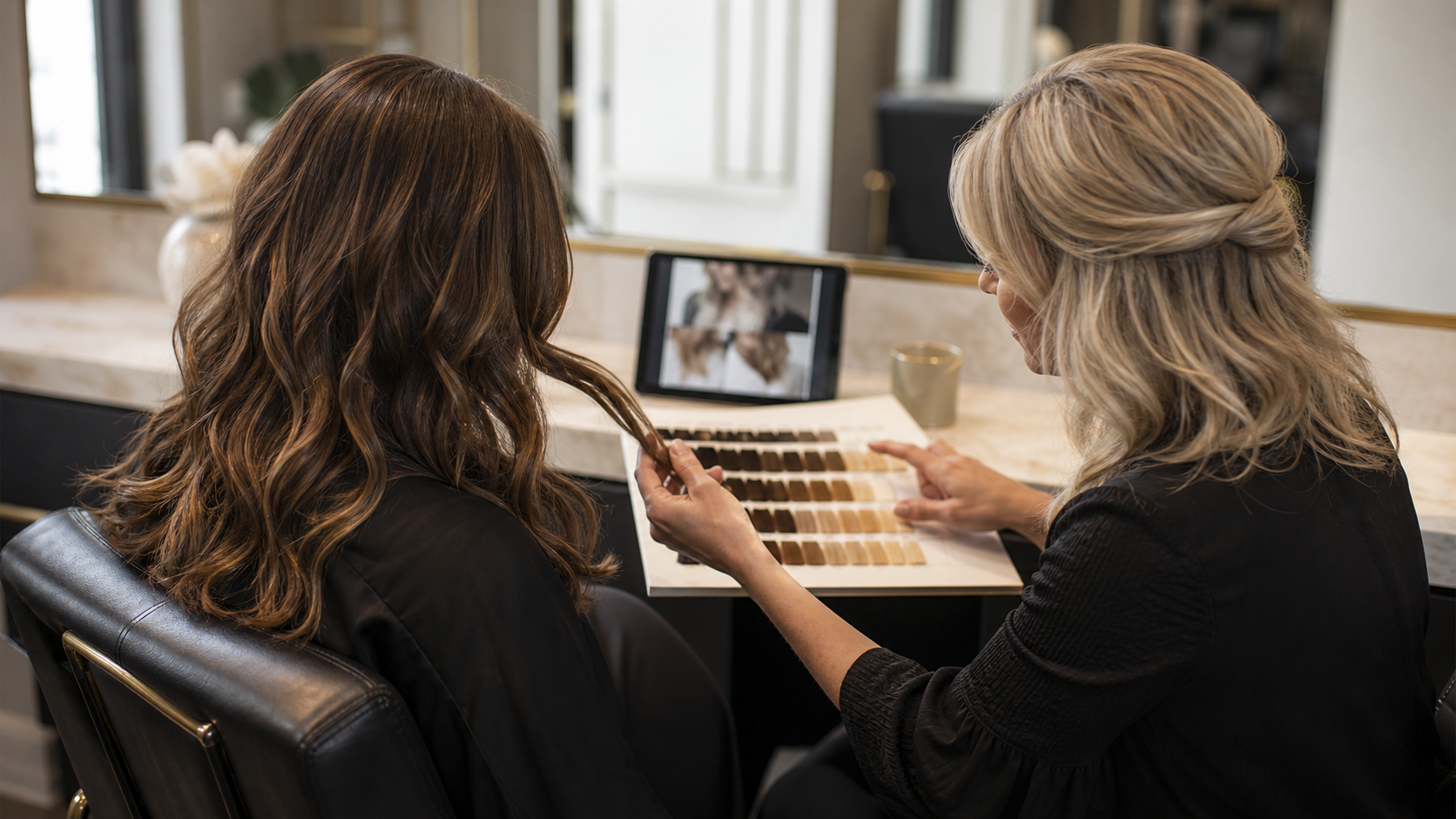 Hair colour consultation with swatches at Fluff Colour Salon in Denver